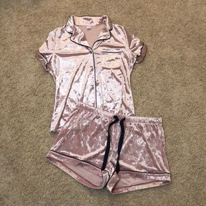Shiny Pink Velvet Pajama Set